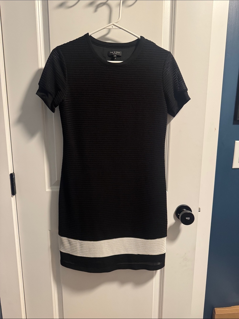 rag & bone Black Knit Short Sleeve Dress with White Hem